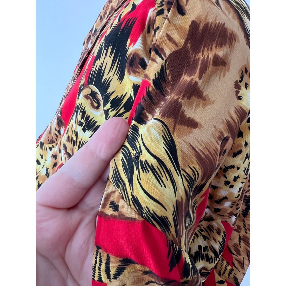 Vintage 90s Animal Print Jacket Silk Tiger Funky Streetwear Mob Wife Small - Picture 9 of 10